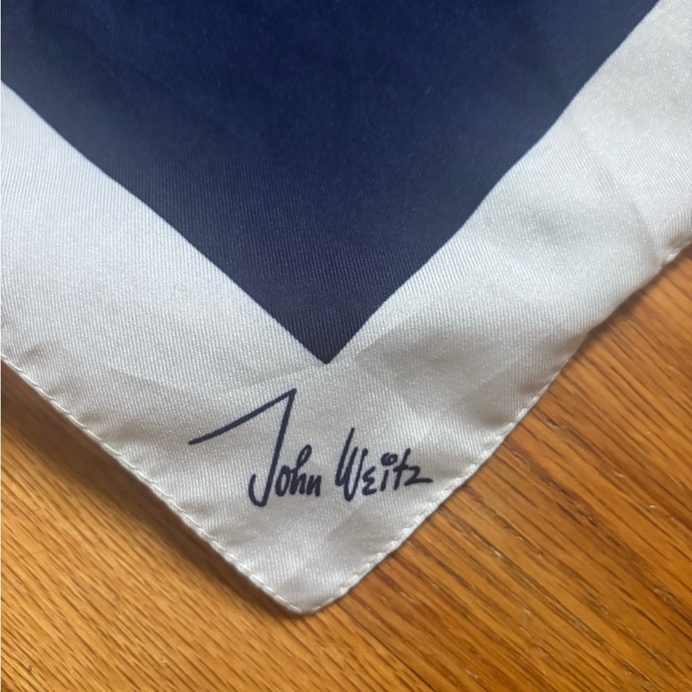 Vintage John Weitz Navy and White Women's Scarf